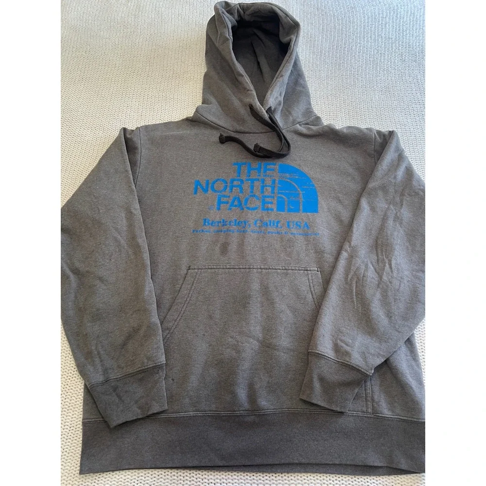 The North Face Mens Hoodie Gray Blue Berkeley Calif Graphic Pullover Large